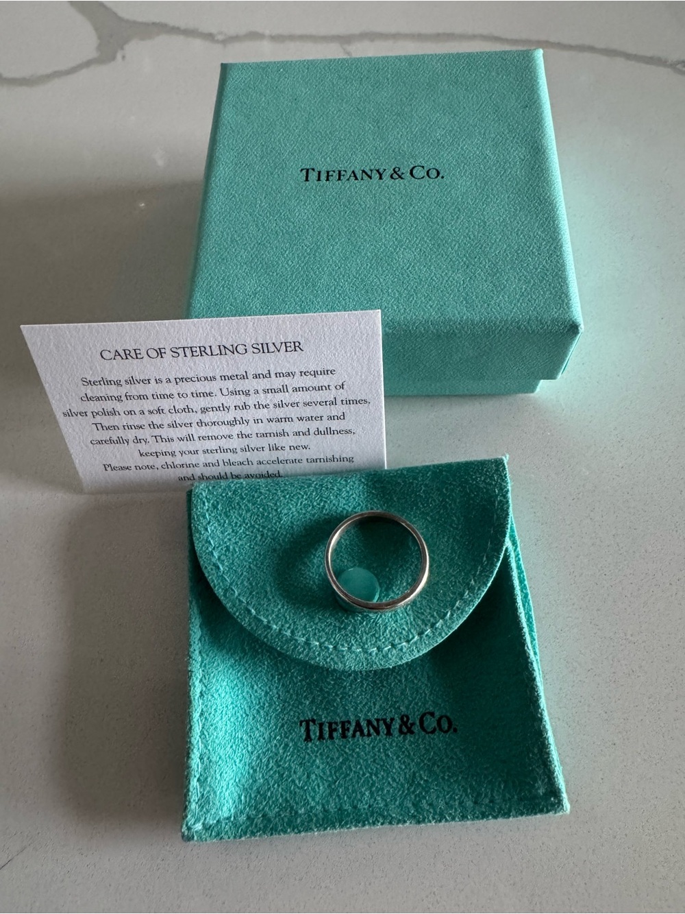 Tiffany & Co. Sterling Silver 5th Avenue Address Ring w/Box and Pouch